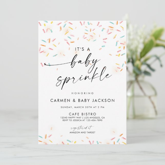 Baby Sprinkle Dusche Einladung Confetti Sprinkles (Stehend Vorderseite)