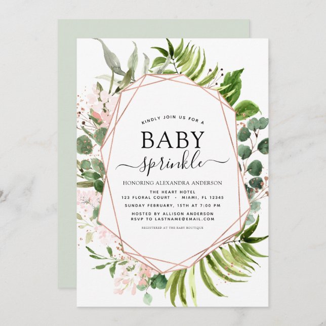Baby Sprinkle Dusche Eukalyptus Greenery Geometric Einladung (Vorne/Hinten)