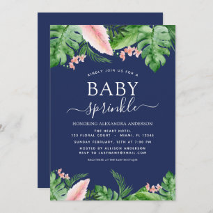 Baby Sprinkle Dusche Tropical Navy Blauer Blütenst Einladung