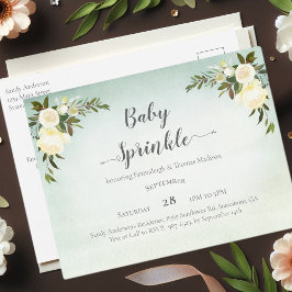 Baby Sprinkle Green White Roses Postcard Postkarte