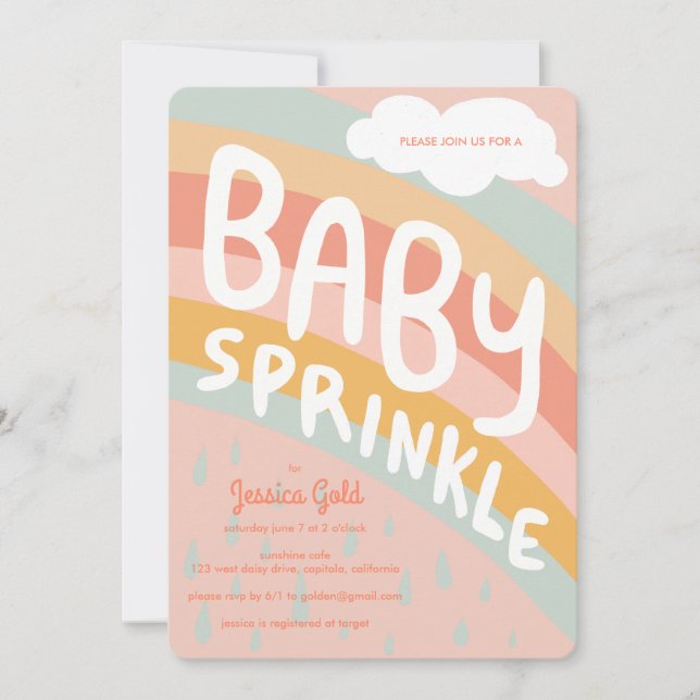 BABY SPRINKLE Niedliche Wolken Regenbogenregen Cus Einladung (Vorderseite)