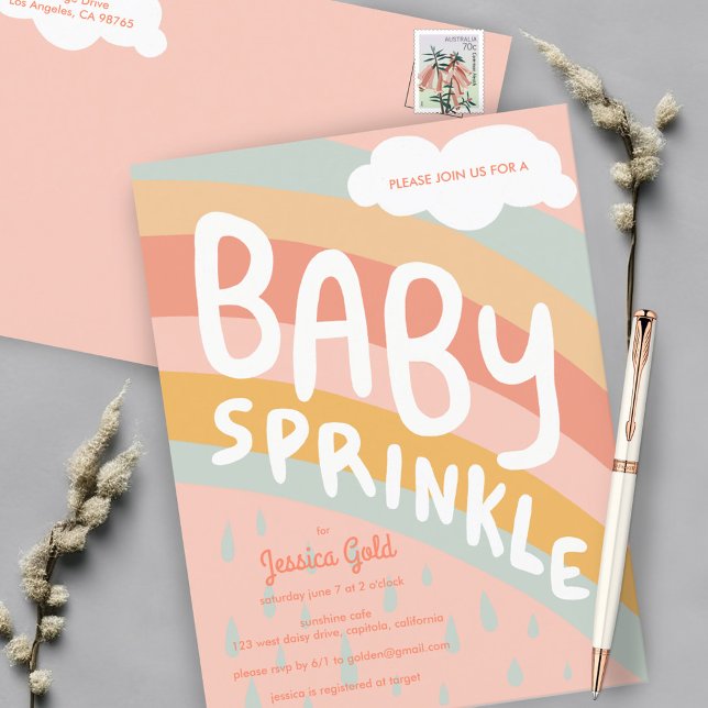 BABY SPRINKLE Niedliche Wolken Regenbogenregen Cus Einladungspostkarte (BABY SPRINKLE Cute Clouds Rainbow Rain Custom Invitation Postcard
Pink Girly)