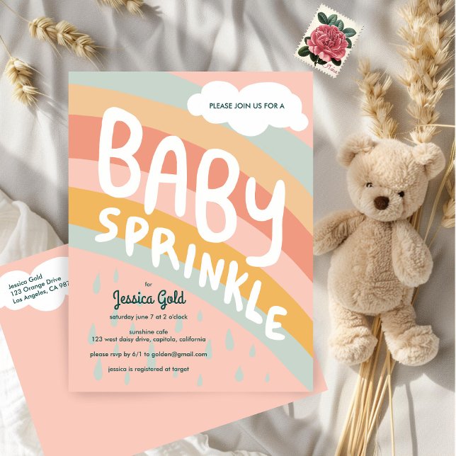 BABY SPRINKLE Niedliche Wolken Regenbogenregen Cus Einladungspostkarte (BABY SPRINKLE Cute Clouds Rainbow Rain Custom Invitation Postcard
)