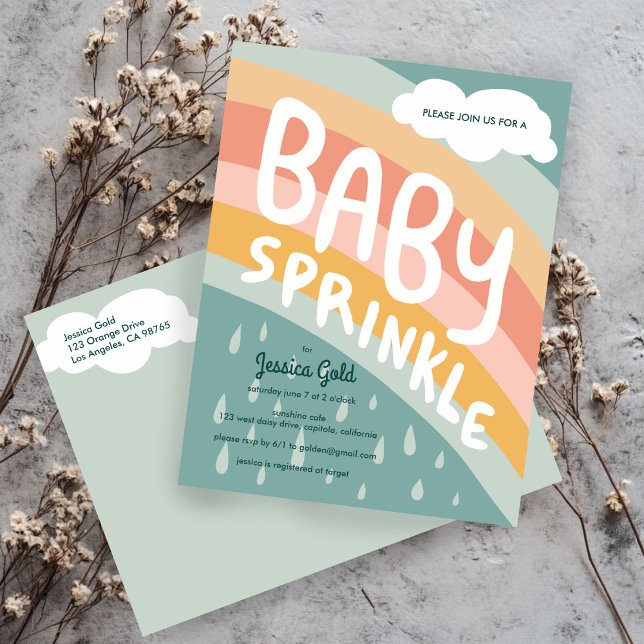 BABY SPRINKLE Niedliche Wolken Regenbogenregen Cus Einladungspostkarte (BABY SPRINKLE Cute Clouds Rainbow Rain Custom Invitation Postcard
)