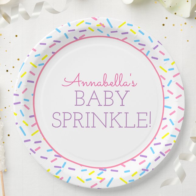 Baby Sprinkle Papierplatte mit rosa Kontur Pappteller (Baby Sprinkle Shower Paper Plates)
