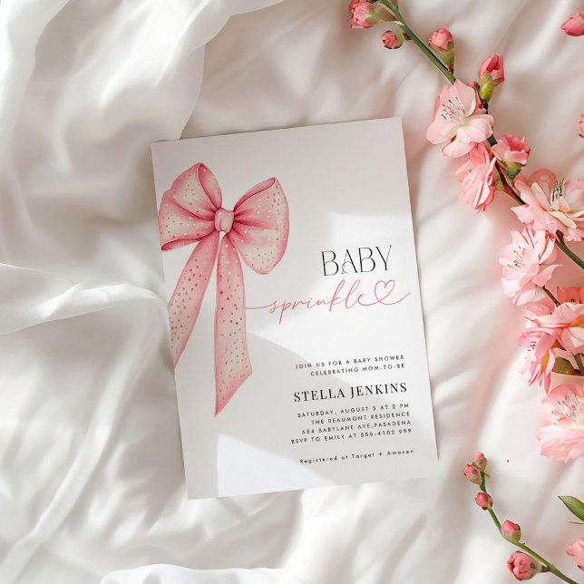Baby Sprinkle Pink Bow Baby Shower Invitation Einladung (Von Creator hochgeladen)