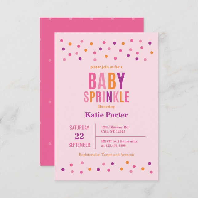 Baby Sprinkle Pink Girl Babydusche Einladung (Vorne/Hinten)