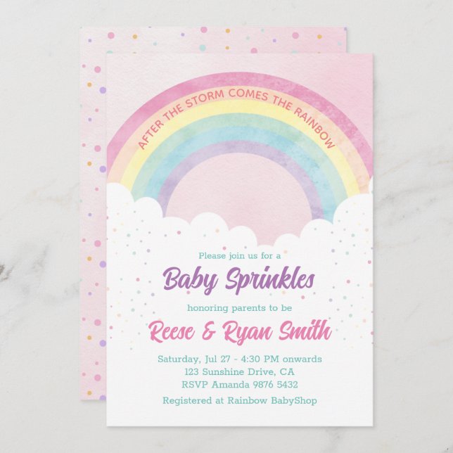 Baby Sprinkles Pastel Rainbow Baby Shower Einladung (Vorne/Hinten)
