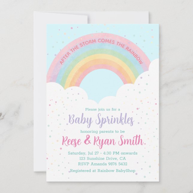 Baby Sprinkles Pastel Rainbow Baby Shower Einladung (Vorderseite)