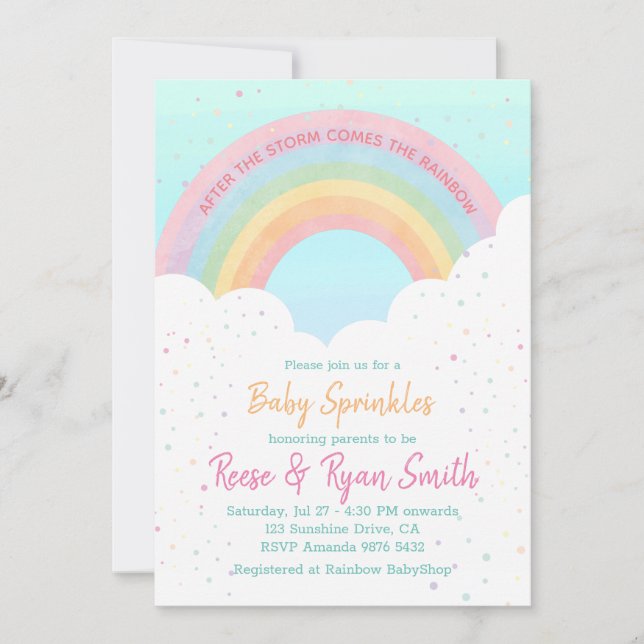 Baby Sprinkles Pastel Rainbow Baby Shower Einladung (Vorderseite)