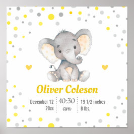 Baby Stats Elephant Yellow Polka Dot Kinderzimmer Poster