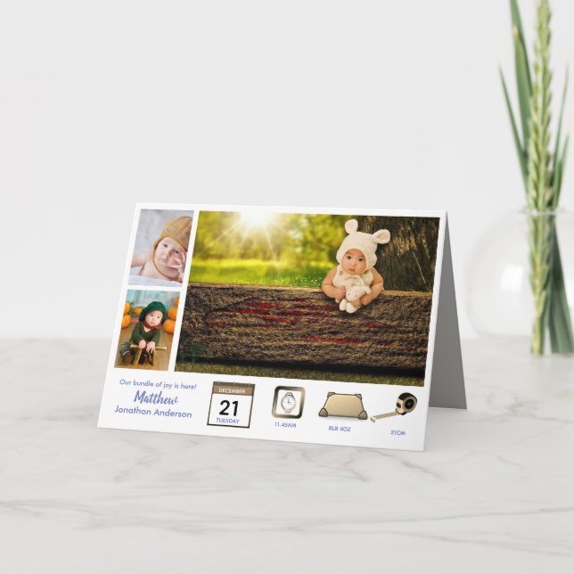 Baby STATS JUGEND GEBURTSANKÜNDIGUNG FOTO COLLAGE Karte (Vorderseite)