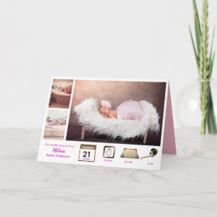 Baby STATS MÄDCHEN GEBURTSANKÜNDIGUNG FOTO COLLAGE Karte