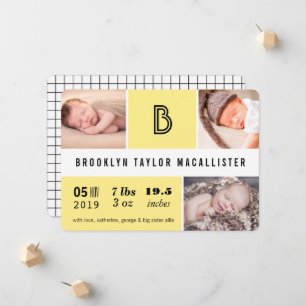 Baby Stats Monogram Gelb Farbblock Foto Birne Ankündigung