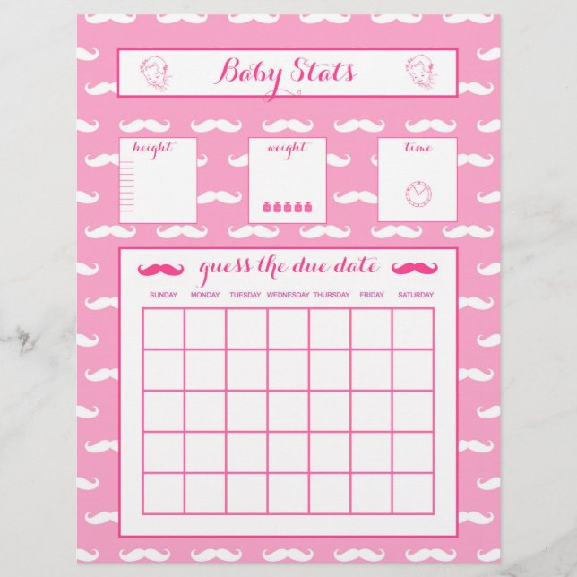 Baby Stats raten das passende Date Baby Duschspiel (Vorderseite)