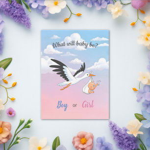 Baby-Storch-Wolken-Geschlechterenthüllungsfeier-Ei Postkarte