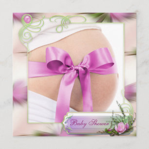 Baby-Stoß mit rosa Bogen-Rosa-Magnolien-Babyparty Einladung