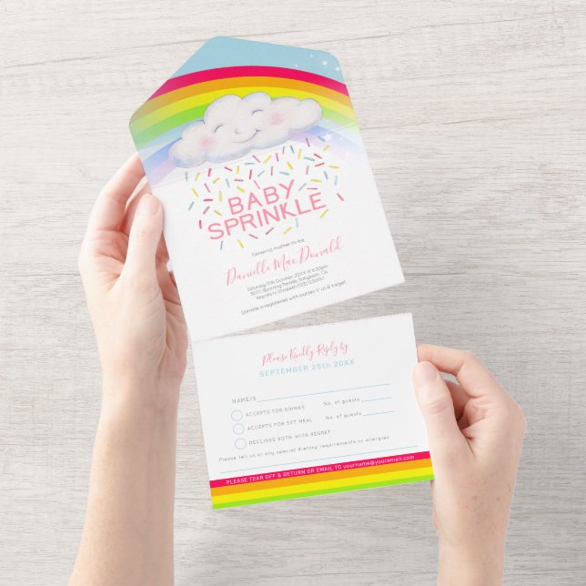 Baby streuen niedliche Wolke, Wasserfarbe und Rege All In One Einladung (Abreißen)