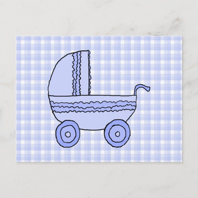 Baby Stroller Light Blue on Karo Pattern. Postkarte (Vorderseite)