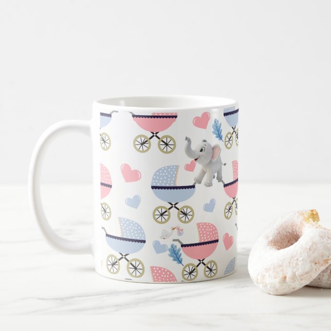 Baby Stroller Twins Elephant Hearts Coffee Mugs  Kaffeetasse (Mit Donut)