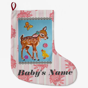 Baby Strumpf Shabby Vintag Pink Fawn personalisier Großer Weihnachtsstrumpf
