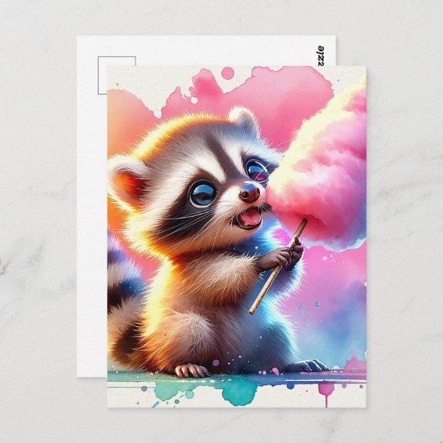 Baby, süße Tier mit Baumwollbonbons, Postkreuzung Postkarte (Vorne/Hinten)