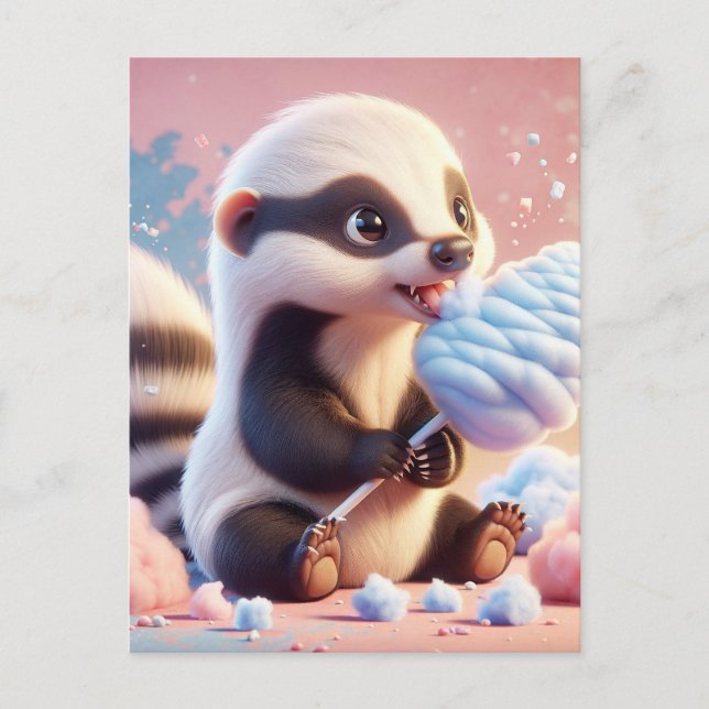 Baby, süße Tier mit Baumwollbonbons, Postkreuzung Postkarte (Vorderseite)