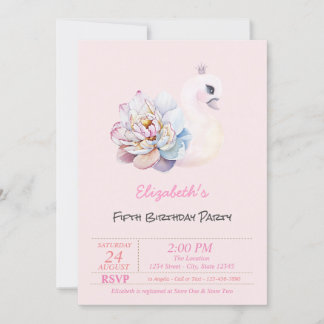 Baby Swan Blume Pink Geburtstag Einladung