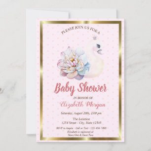 Baby Swan, Polka Dots, Floral Baby Shower Einladung