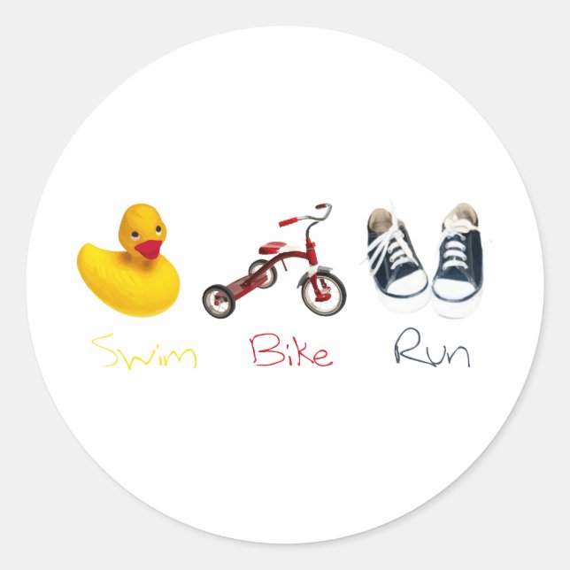 Baby Swim Bike Run Runder Aufkleber (Vorderseite)