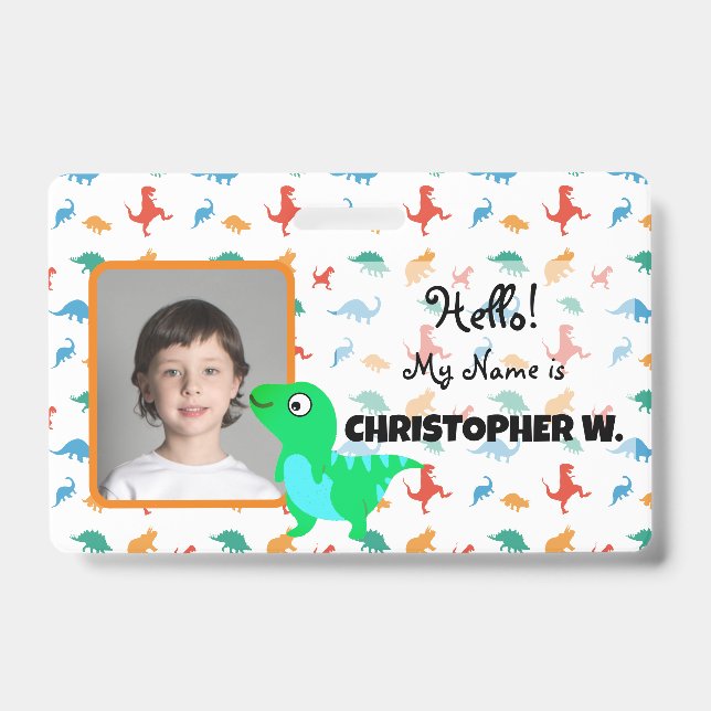 Baby T-Rex Dinosaur Muster Kids Abzeichen Ausweis (Vorderseite)