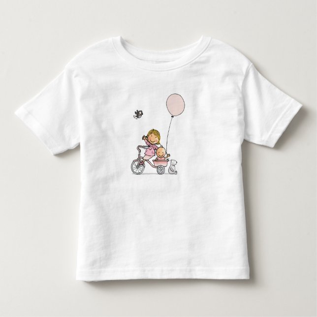 Baby t-shirt met kindjes op driewieler (Vorderseite)