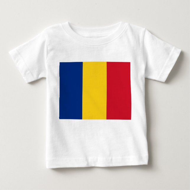 Baby T - Shirt mit der Flagge Rumäniens (Vorderseite)