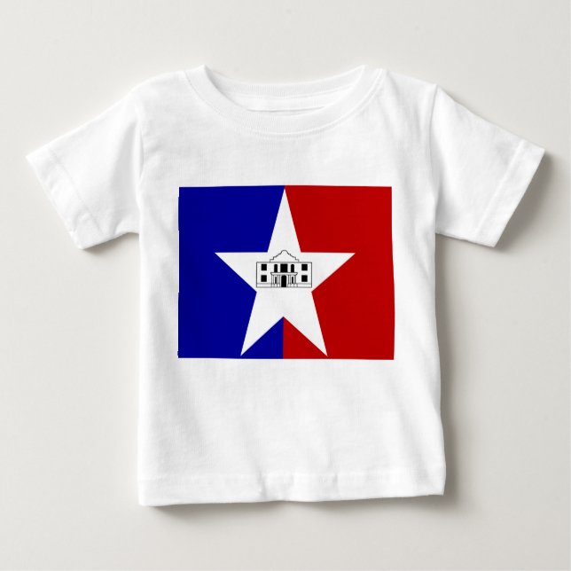 Baby T - Shirt mit Fahne von San Antonio, USA. (Vorderseite)