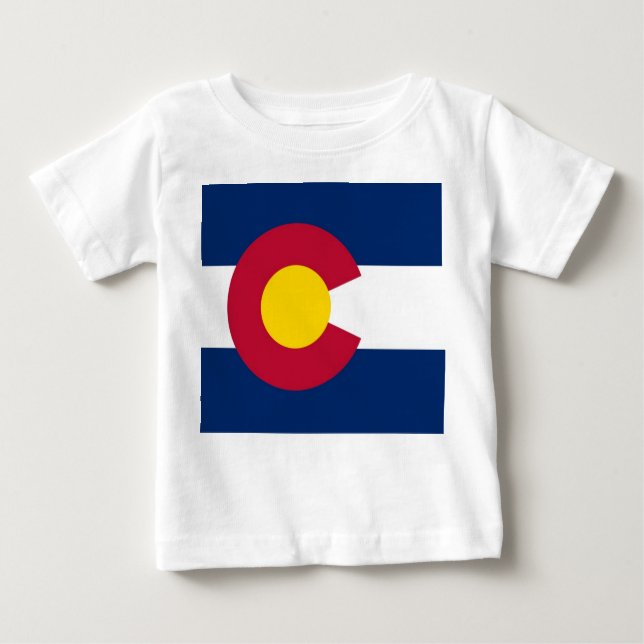 Baby T - Shirt mit Flag von Colorado, USA. (Vorderseite)