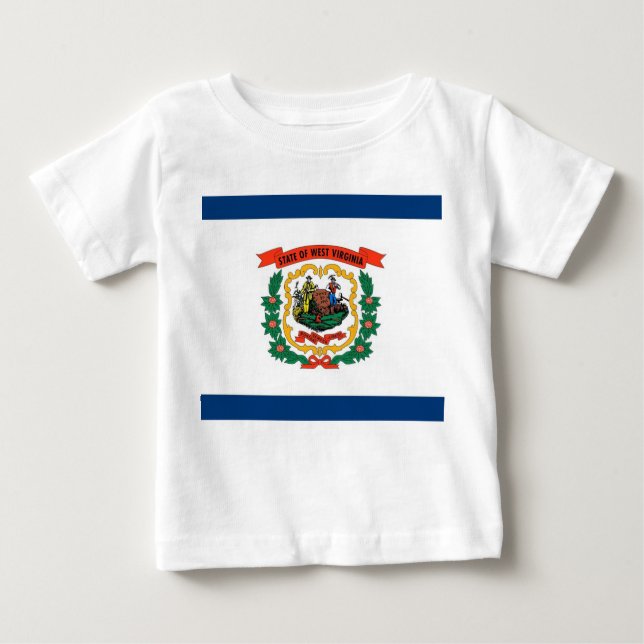 Baby T Shirt mit Flag von West Virginia, USA. (Vorderseite)