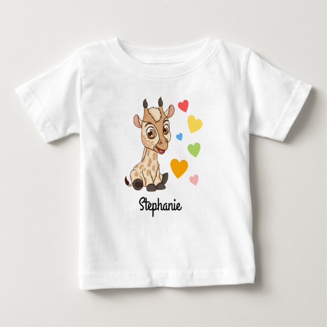 Baby-T - Shirt mit individuelle Name | Baby Giraff (Vorderseite)