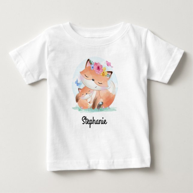 Baby-T - Shirt mit individuelle Name | Fox Print (Vorderseite)