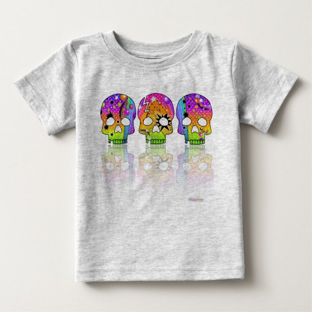 Baby T - Shirt Strampler - POP ART SKULLS (Vorderseite)