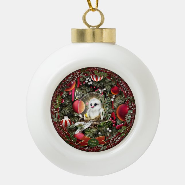 Baby-Taube Keramik Kugel-Ornament (Vorderseite)