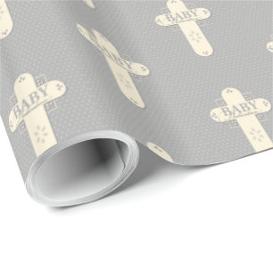 Baby-Tauf-Creme- und Graues Kreuz Geschenkpapier