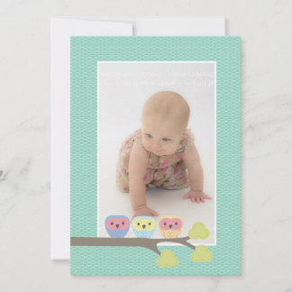 Baby Taufe Christening Aqua Owls Foto Einladung