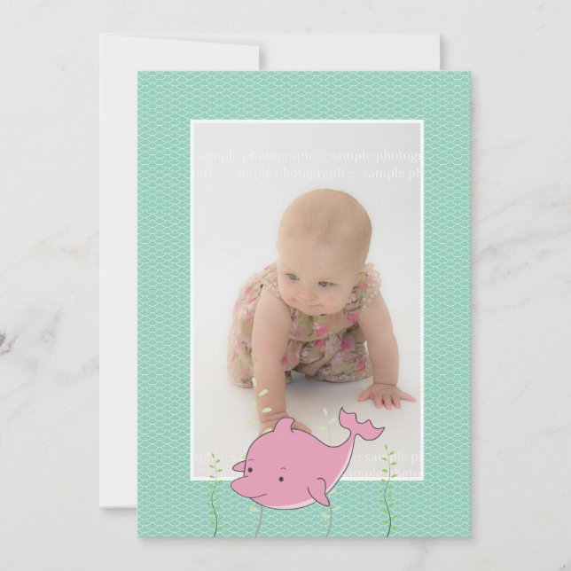 Baby Taufe Christening Pink Dolphin Foto Einladung (Vorderseite)
