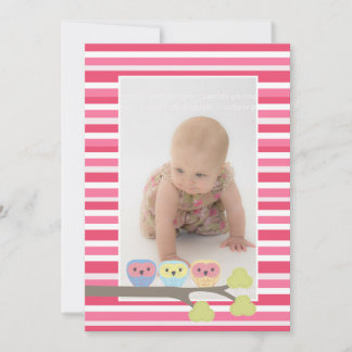 Baby Taufe Christening Pink Owls Foto Einladung