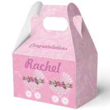 Baby-Taufe Mädchen mit rosa Kinderwagen 5"w x 3"l