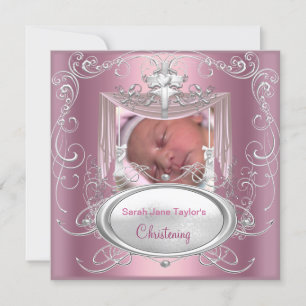 Baby-Taufe Taufe Mädchen Rosa Silber Kreuz Ankündigung