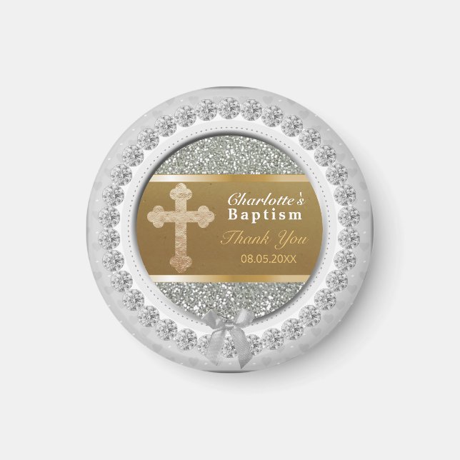 Baby Taufe Vielen Dank, dass Sie Gold Cross Silver Magnet (Vorne)
