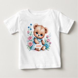 Baby Teddy Bär mit Aquarellblumen Baby T-shirt