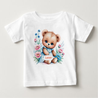 Baby Teddy Bär mit Aquarellblumen Baby T-shirt