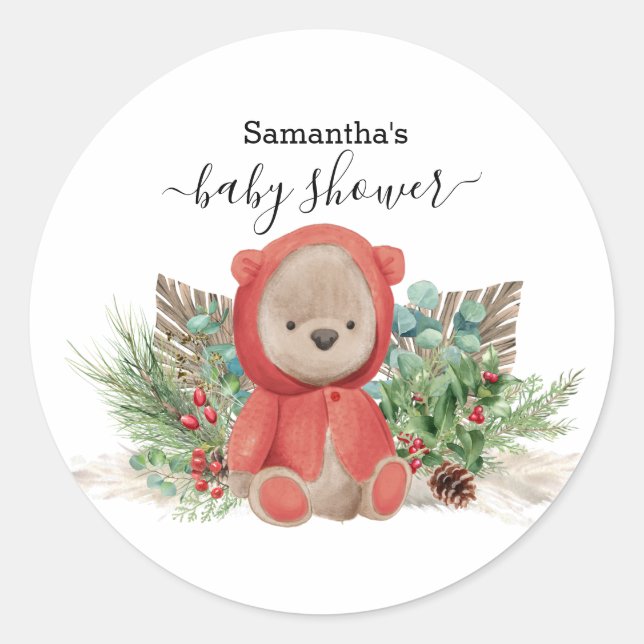 Baby Teddy Bear Christmas Boho Bouquet Runder Aufkleber (Vorderseite)